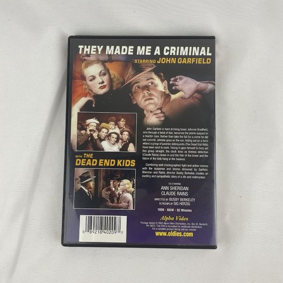 They Made Me A Criminal (DVD, 1939) John Garfield Ann Sheridan B&W - Picture 2 of 4